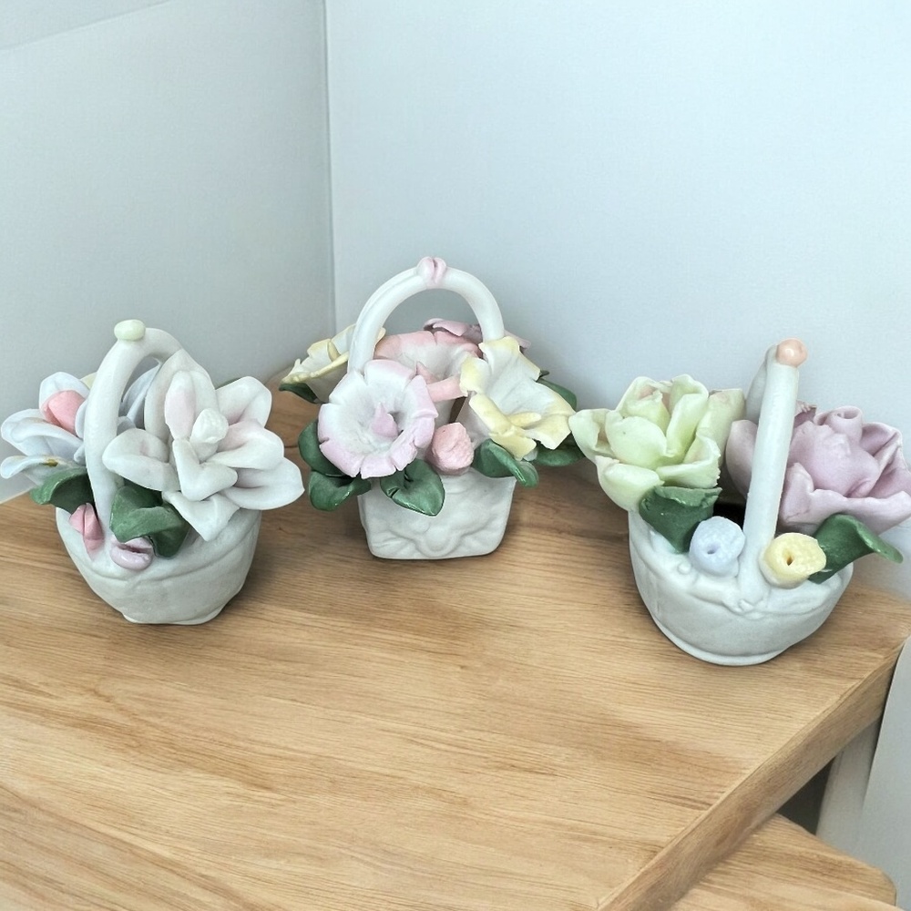 Vintage Lot of 3 Ceramic Mini Flower‎ Baskets 2"
